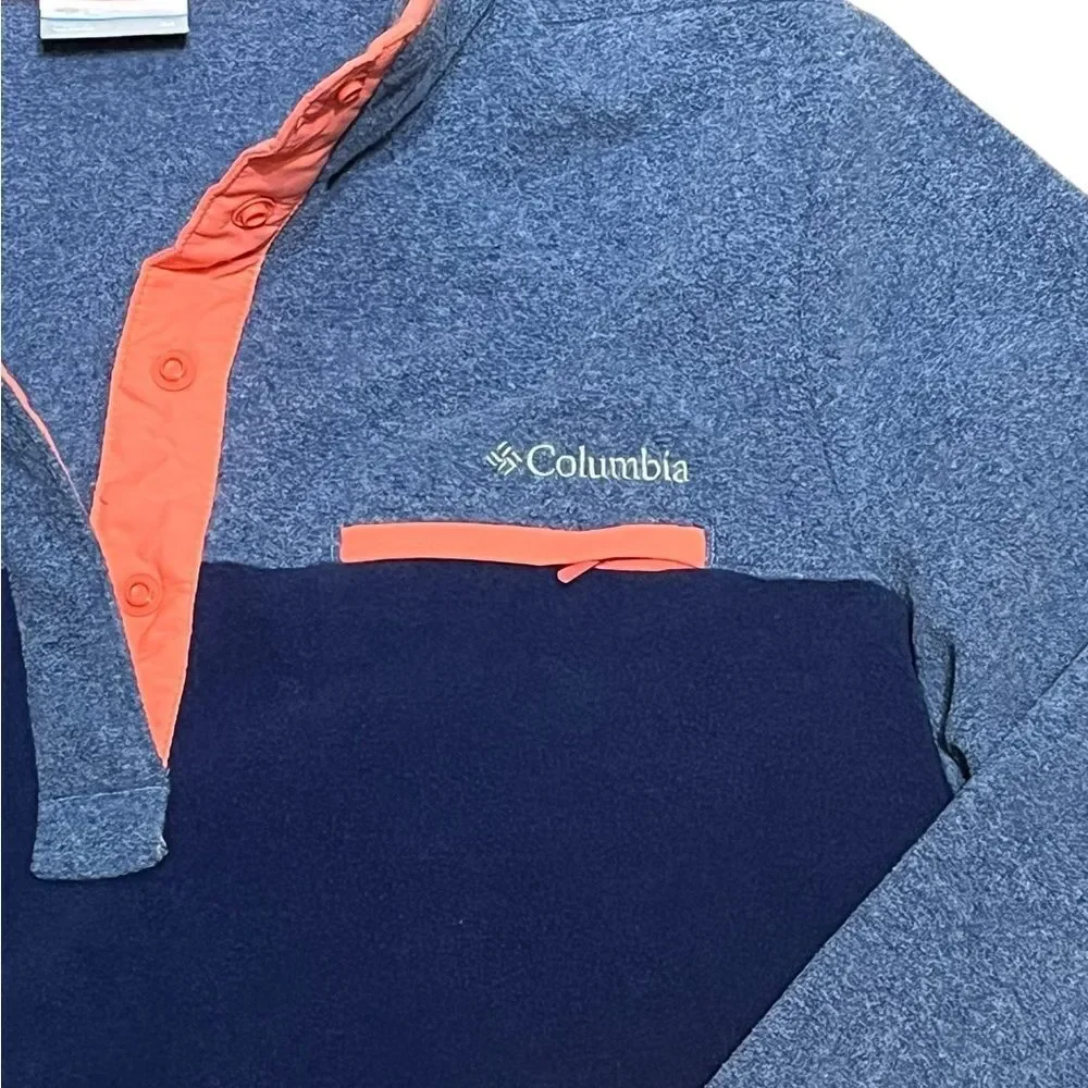 Columbia Blue and Coral Fleece Snap Pullover, Size M - Picture 5 of 9